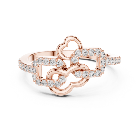 Open Heart and Link Moissanite Ring in rose 925 sterling silver, view 4