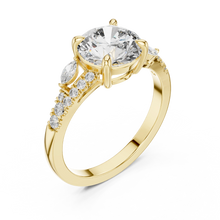 Round Moissanite Engagement Ring with Marquise Accents in yellow 925 sterling silver, view 2