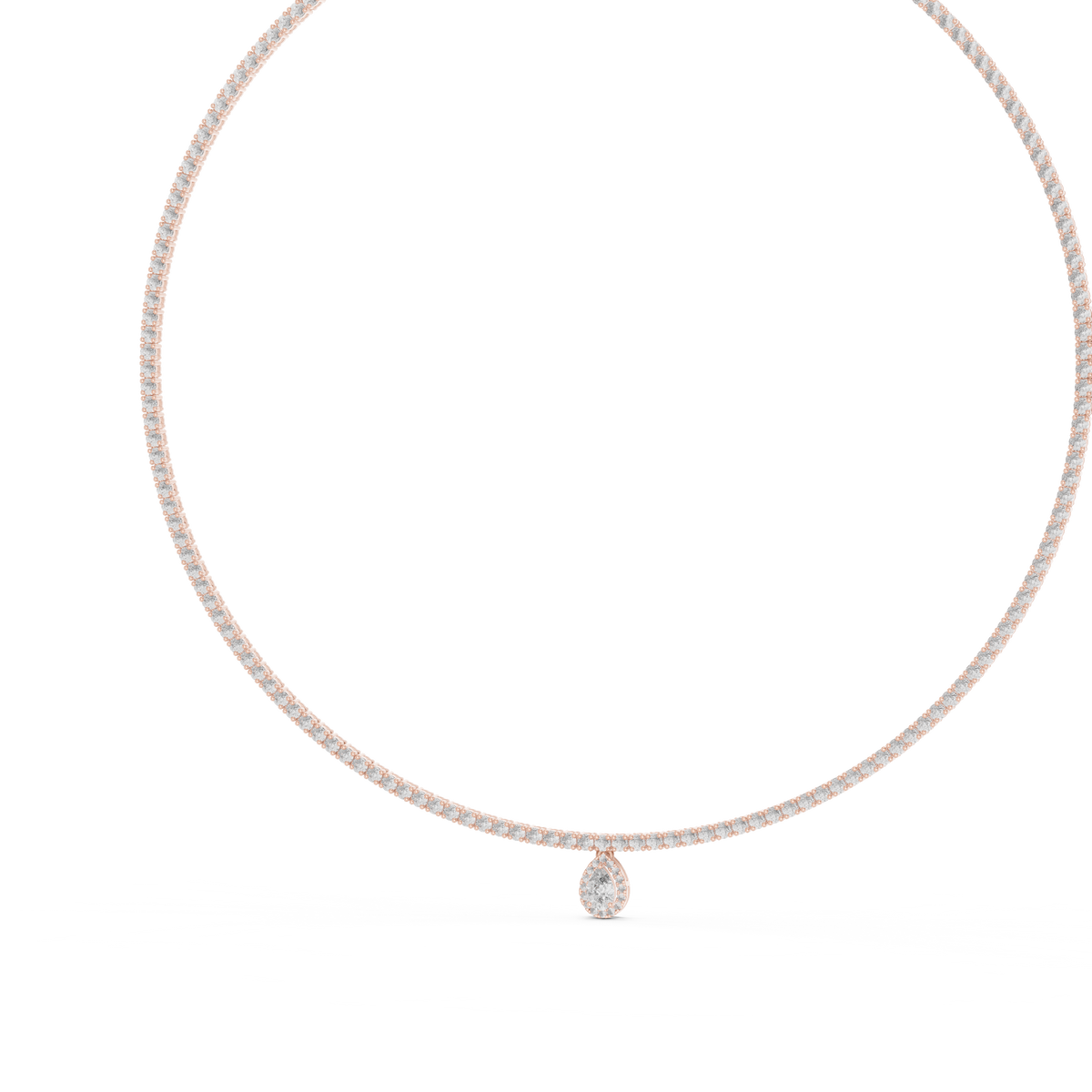 Round Tennis Necklace with Pear Drop in rose 925 sterling silver, view 2