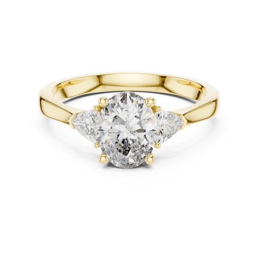 Oval and Trillion Three Stone Moissanite Ring in yellow 925 sterling silver, view 4