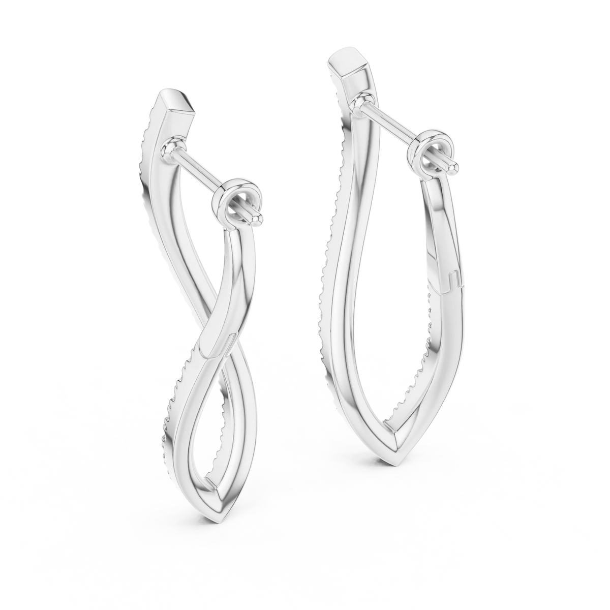 Moissanite twisted pave hoop earrings in white 925 sterling silver, view 3