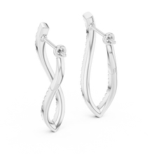 Moissanite twisted pave hoop earrings in white 925 sterling silver, view 3