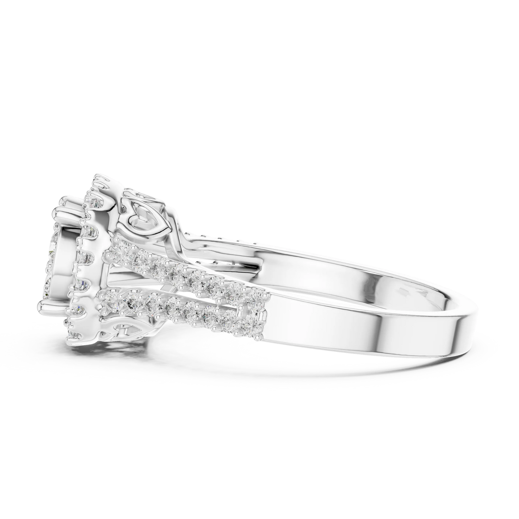 Round Cluster Halo Moissanite Ring with Split Pavé Shank in white 925 sterling silver, view 3