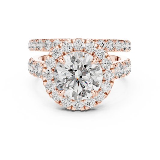 Round Halo Moissanite Double Band Ring in rose 925 sterling silver, view 4