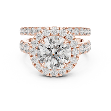 Round Halo Moissanite Double Band Ring in rose 925 sterling silver, view 4