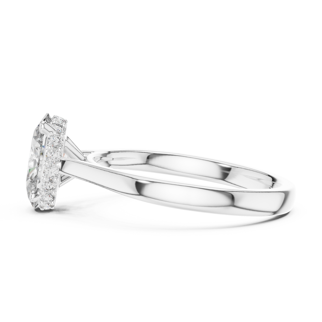 Oval Hidden Halo Moissanite Cathedral Solitaire Ring in white 925 sterling silver, view 3
