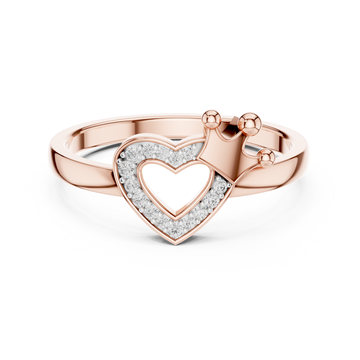 Crowned Heart Pavé Moissanite Ring in rose 925 sterling silver, view 4
