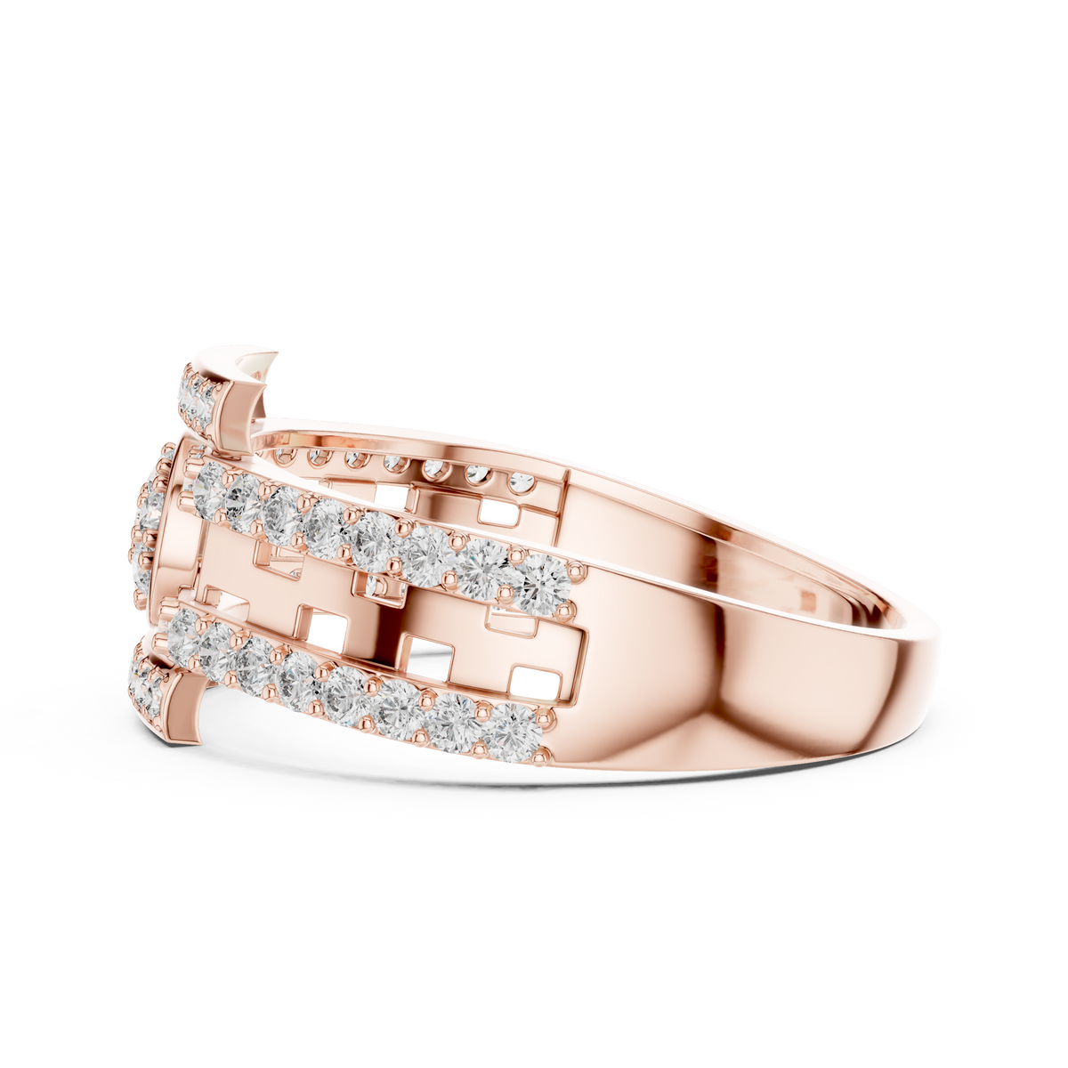 Round Cluster Multi-Row Moissanite Statement Band in rose 925 sterling silver, view 3