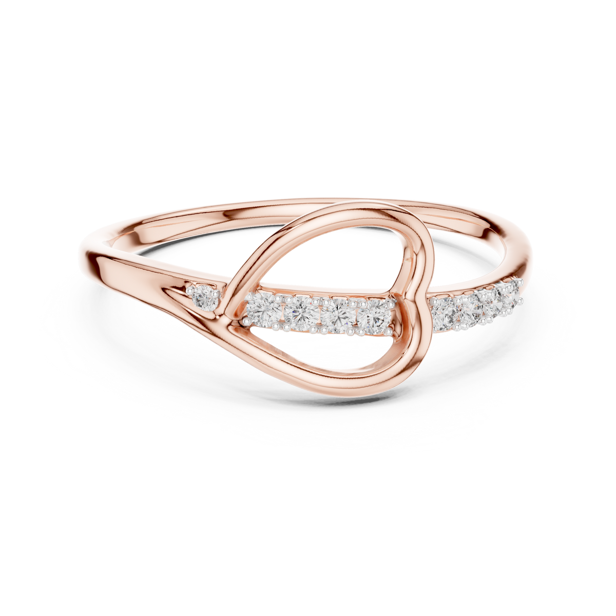 Sideways Open Heart Moissanite Ring in rose 925 sterling silver, view 4