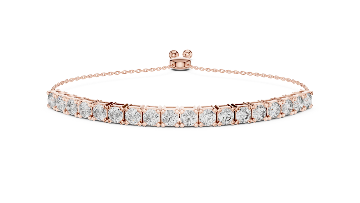 Round Moissanite Bolo Slider Bracelet in rose 925 sterling silver, view 1