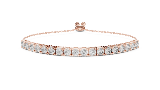 Round Moissanite Bolo Slider Bracelet in rose 925 sterling silver, view 1