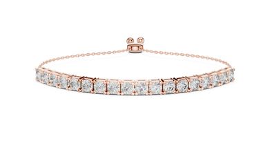 Round Moissanite Bolo Slider Bracelet in rose 925 sterling silver, view 1