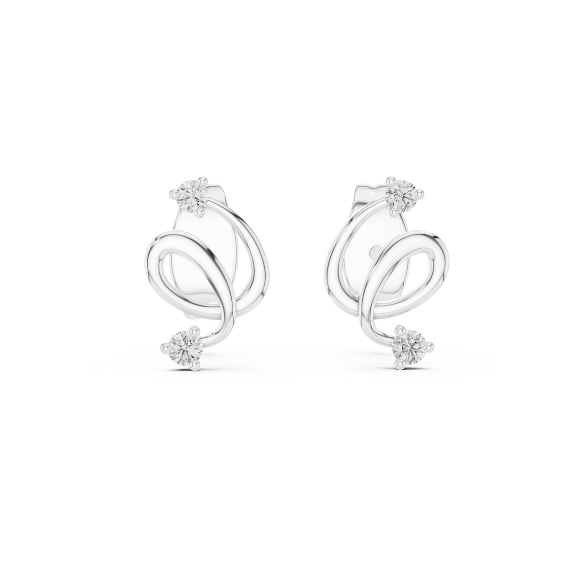 Moissanite Swirl Stud Earrings in white 925 sterling silver, view 4