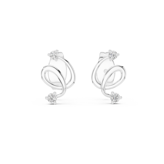 Moissanite Swirl Stud Earrings in white 925 sterling silver, view 4