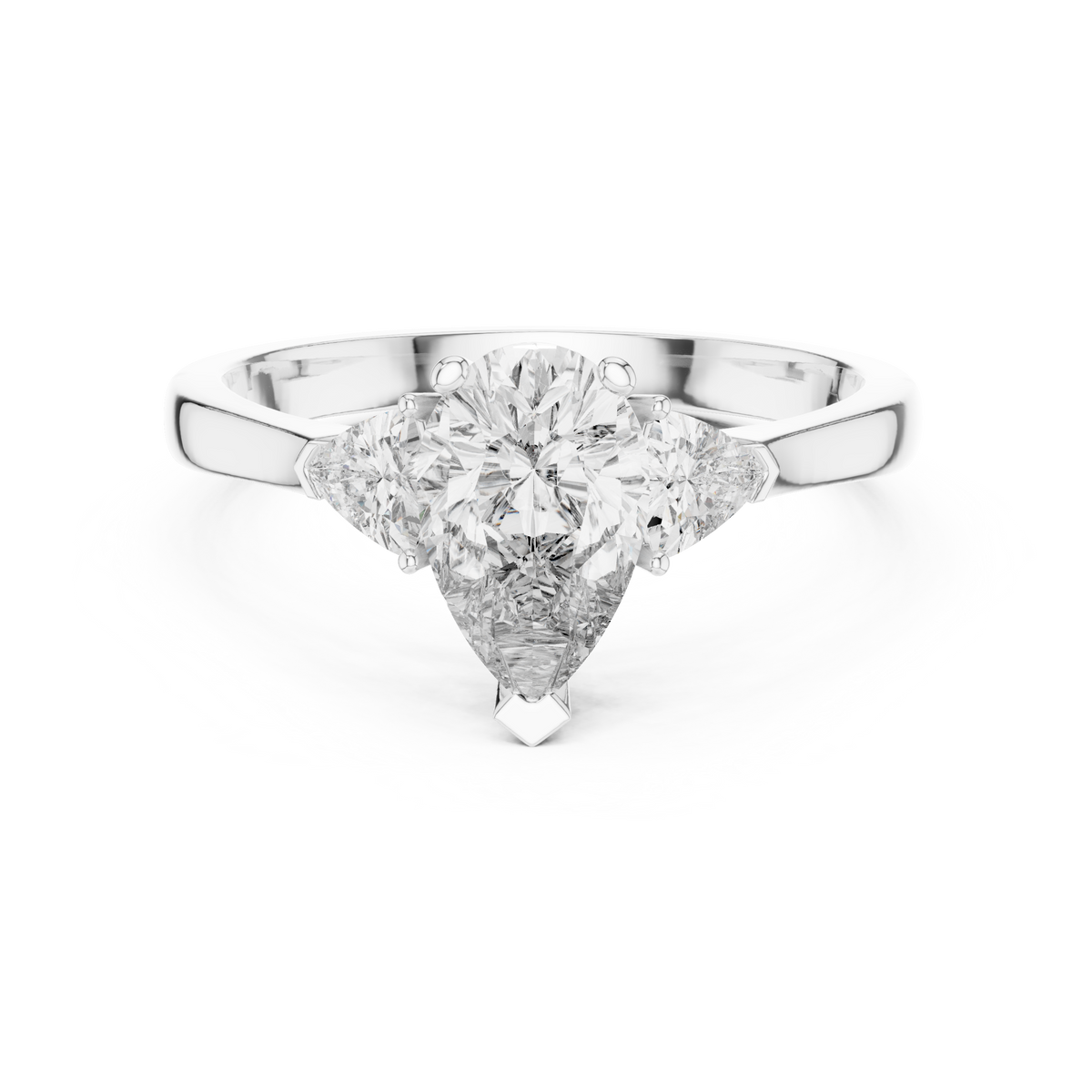 Pear and Trillion Three Stone Moissanite Ring in white 925 sterling silver, view 4