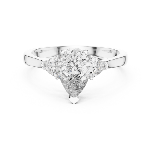 Pear and Trillion Three Stone Moissanite Ring in white 925 sterling silver, view 4