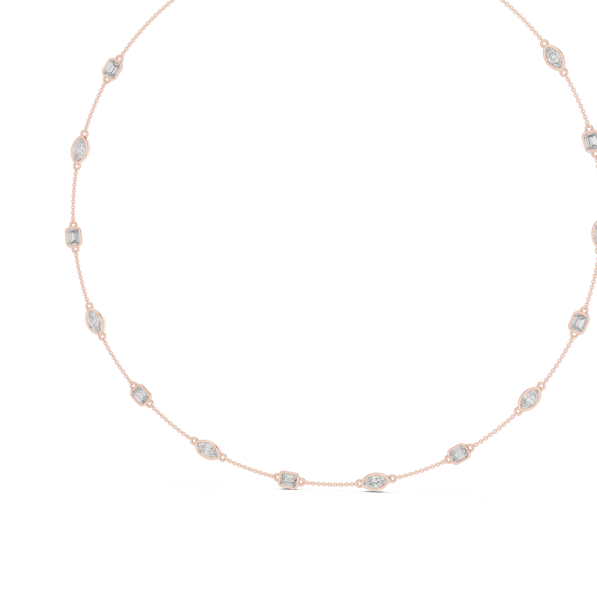 Emerald and Marquise Bezel Station Necklace in rose 925 sterling silver, view 2