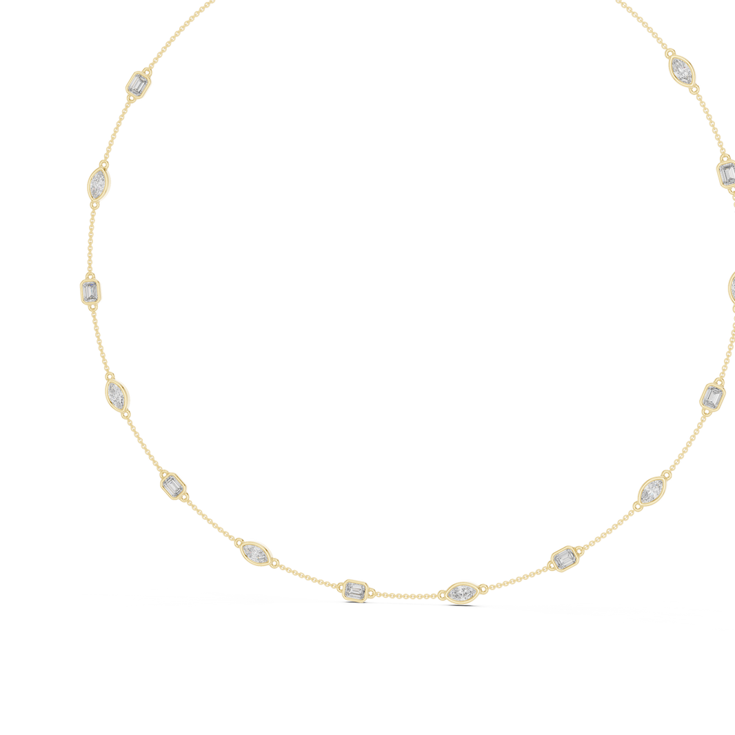 Emerald and Marquise Bezel Station Necklace in yellow 925 sterling silver, view 2