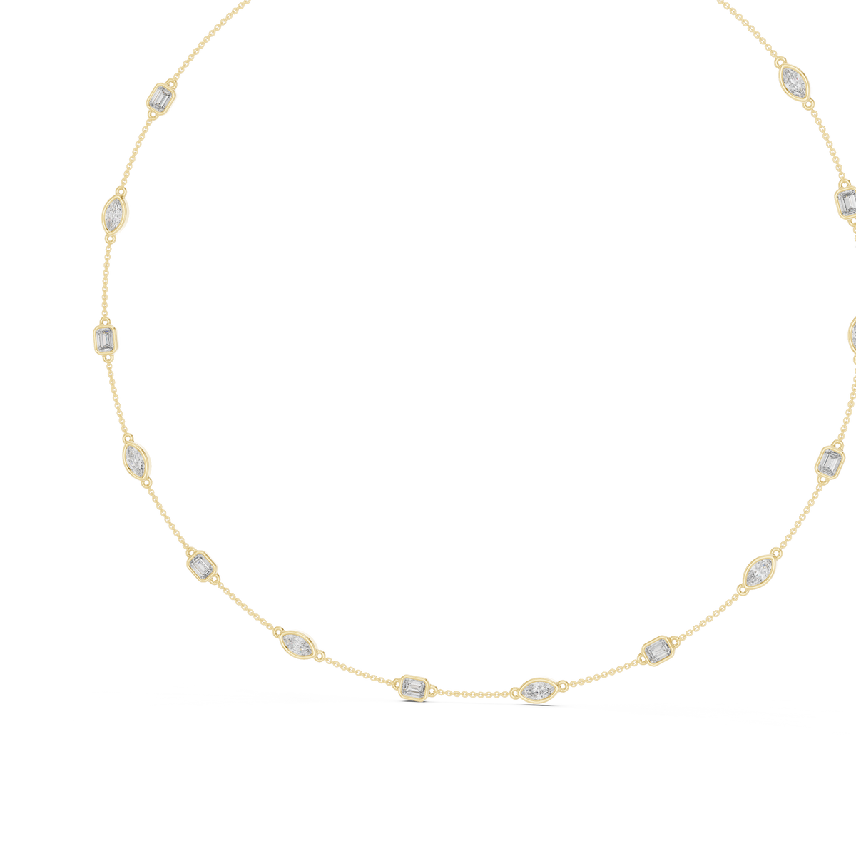 Emerald and Marquise Bezel Station Necklace in yellow 925 sterling silver, view 2