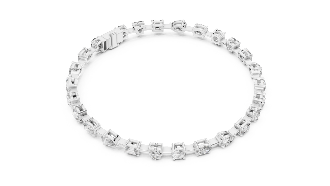 Mixed Shape Moissanite Tennis Bracelet in white 925 sterling silver, view 3