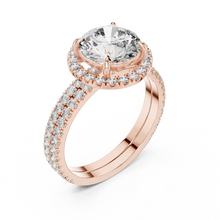 Round Halo Moissanite Engagement Ring with Pavé Band in rose 925 sterling silver, view 2