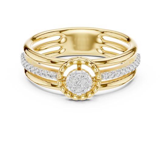 Triple Row Cluster Moissanite Ring in yellow 925 sterling silver, view 4