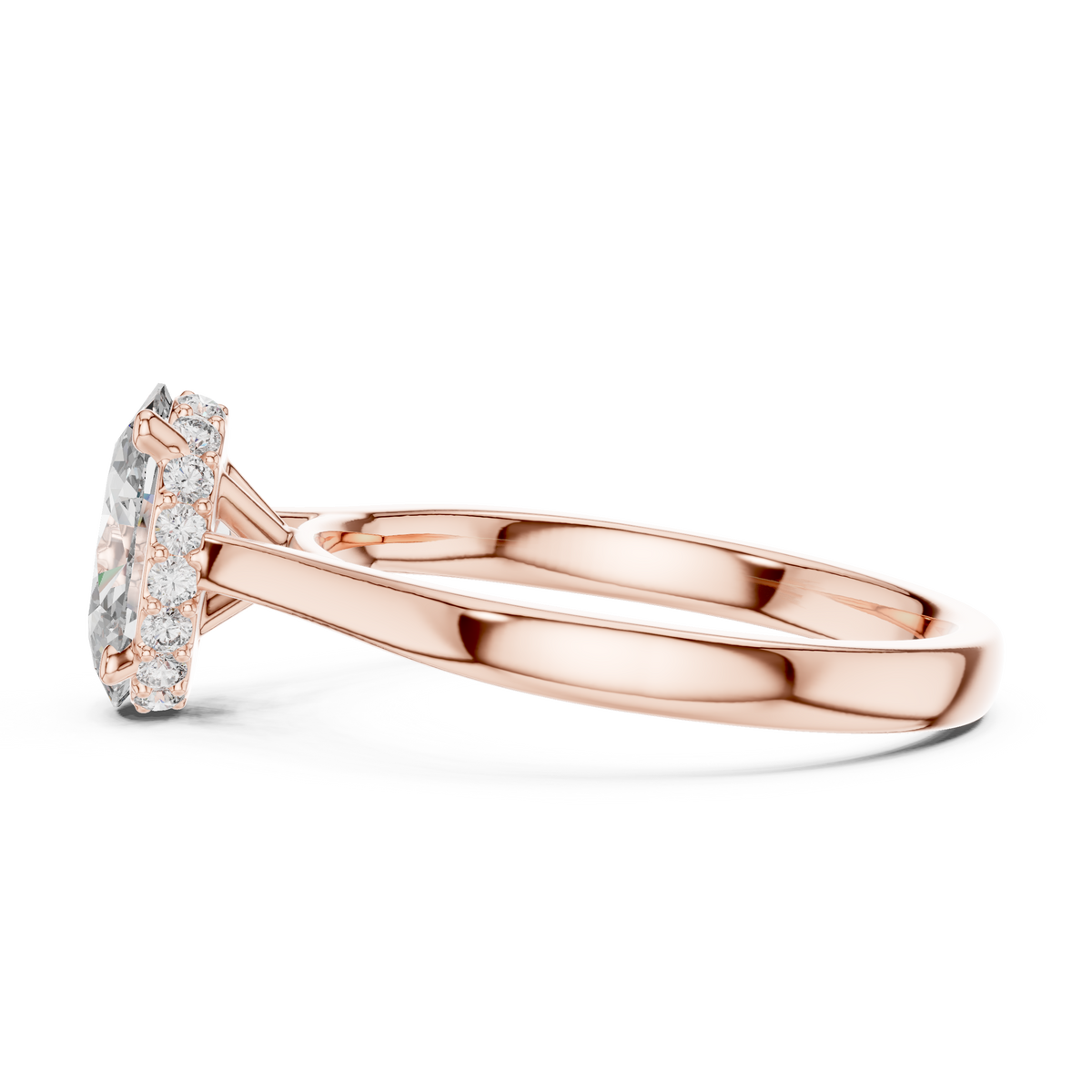Oval Hidden Halo Moissanite Cathedral Solitaire Ring in rose 925 sterling silver, view 3