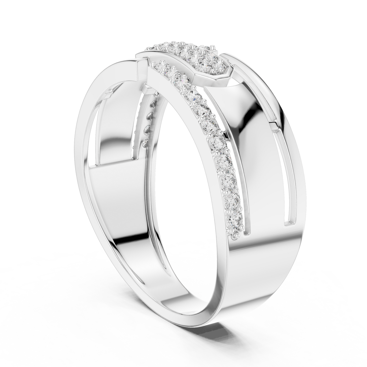 Openwork Multi-Row Pavé Moissanite Band in white 925 sterling silver, view 1