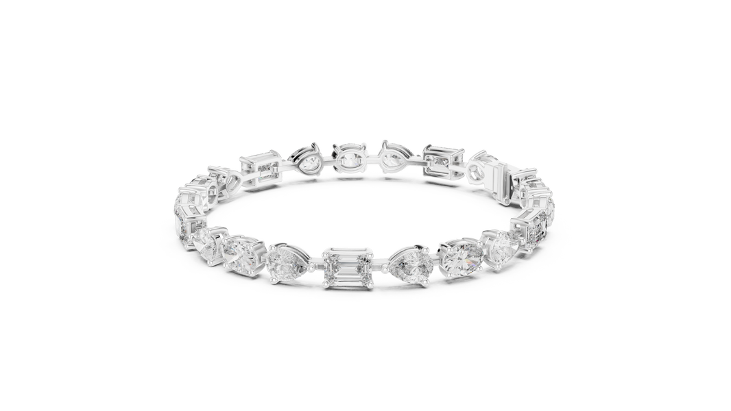 Oval Pear and Emerald Moissanite Tennis Bracelet in white 925 sterling silver, view 2