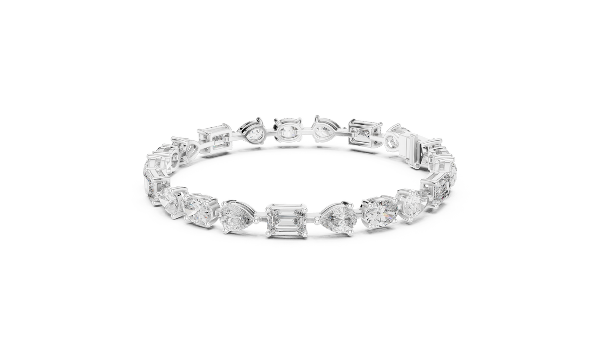 Oval Pear and Emerald Moissanite Tennis Bracelet in white 925 sterling silver, view 2