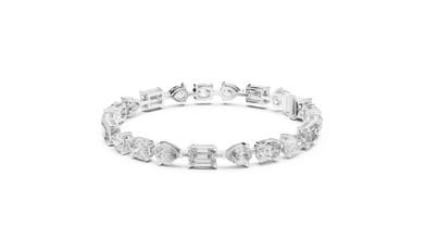 Oval Pear and Emerald Moissanite Tennis Bracelet in white 925 sterling silver, view 2