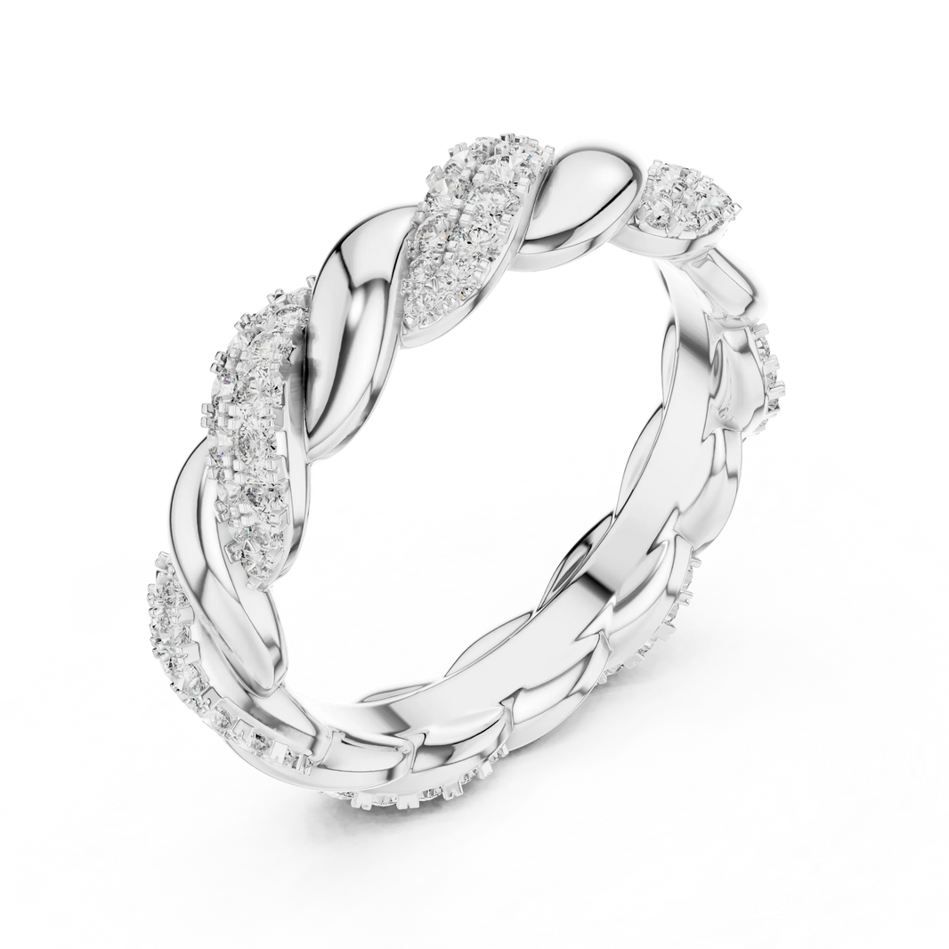Twisted Rope Pavé Moissanite Eternity Band in white 925 sterling silver, view 2