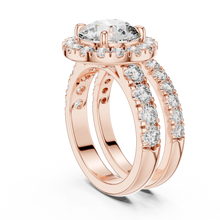 Round Halo Moissanite Double Band Ring in rose 925 sterling silver, view 1