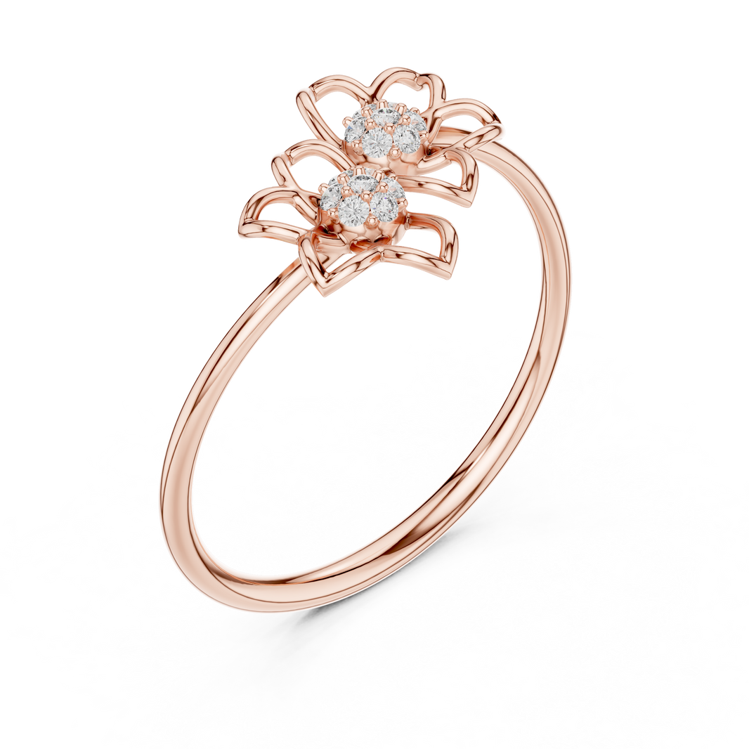 Double Open Flower Moissanite Ring in rose 925 sterling silver, view 2