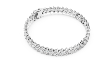 Diagonal Emerald Cut Moissanite Tennis Bracelet in white 925 sterling silver, view 3