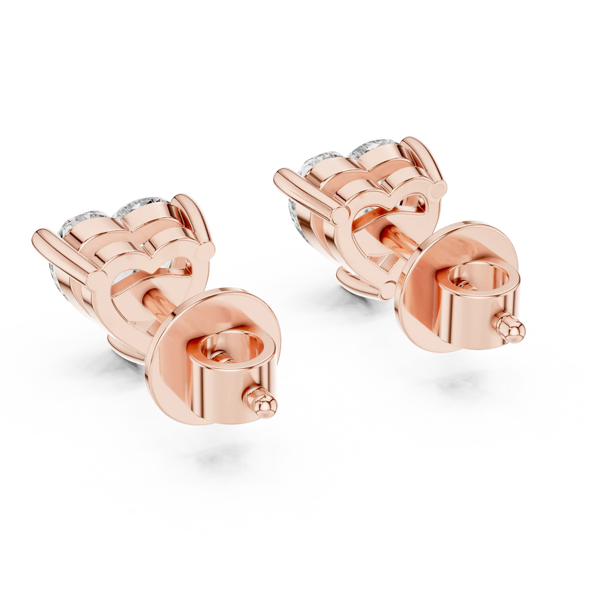 Heart moissanite stud earrings in rose 925 sterling silver, view 3