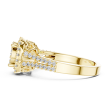Round Cluster Halo Moissanite Ring with Split Pavé Shank in yellow 925 sterling silver, view 3