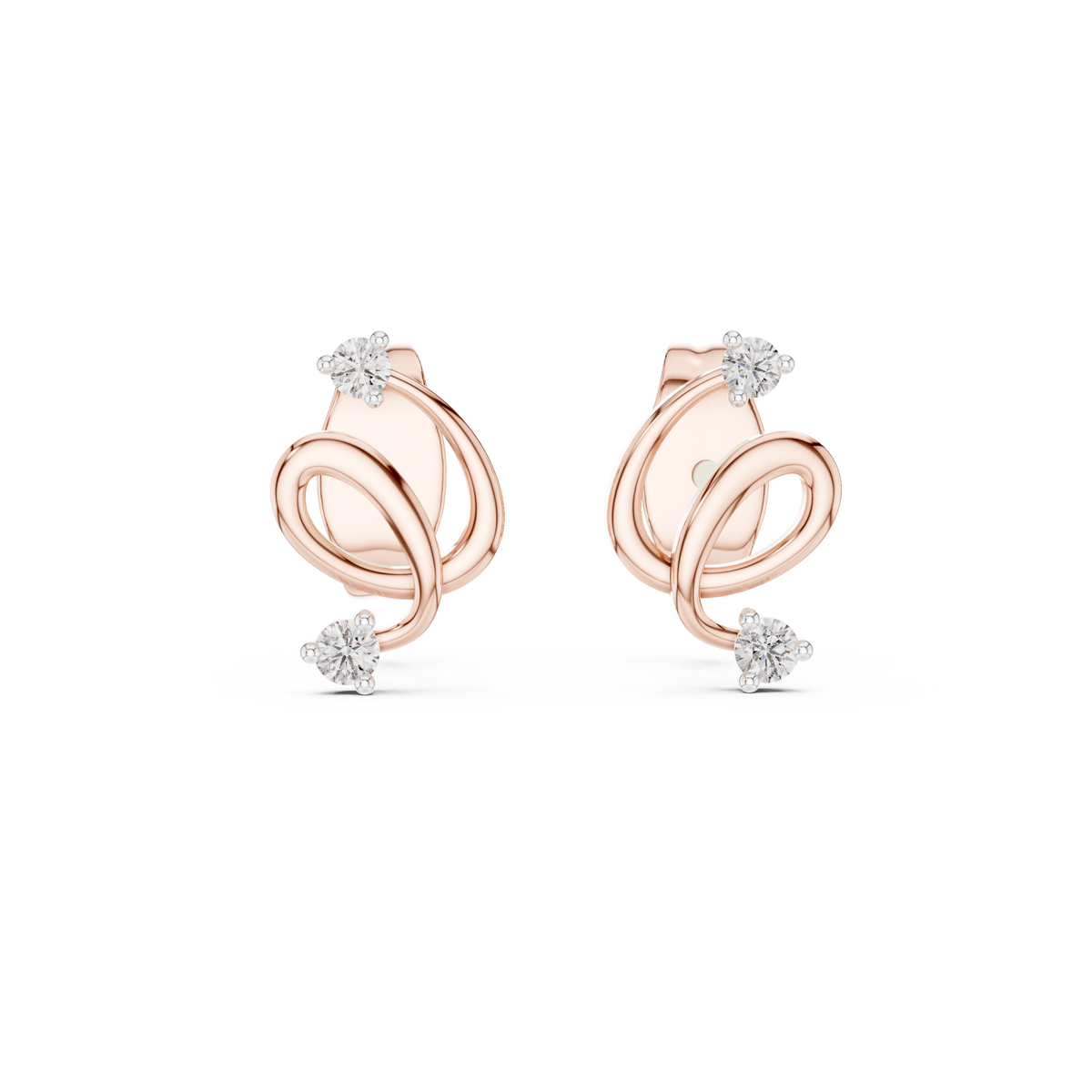 Moissanite Swirl Stud Earrings in rose 925 sterling silver, view 4