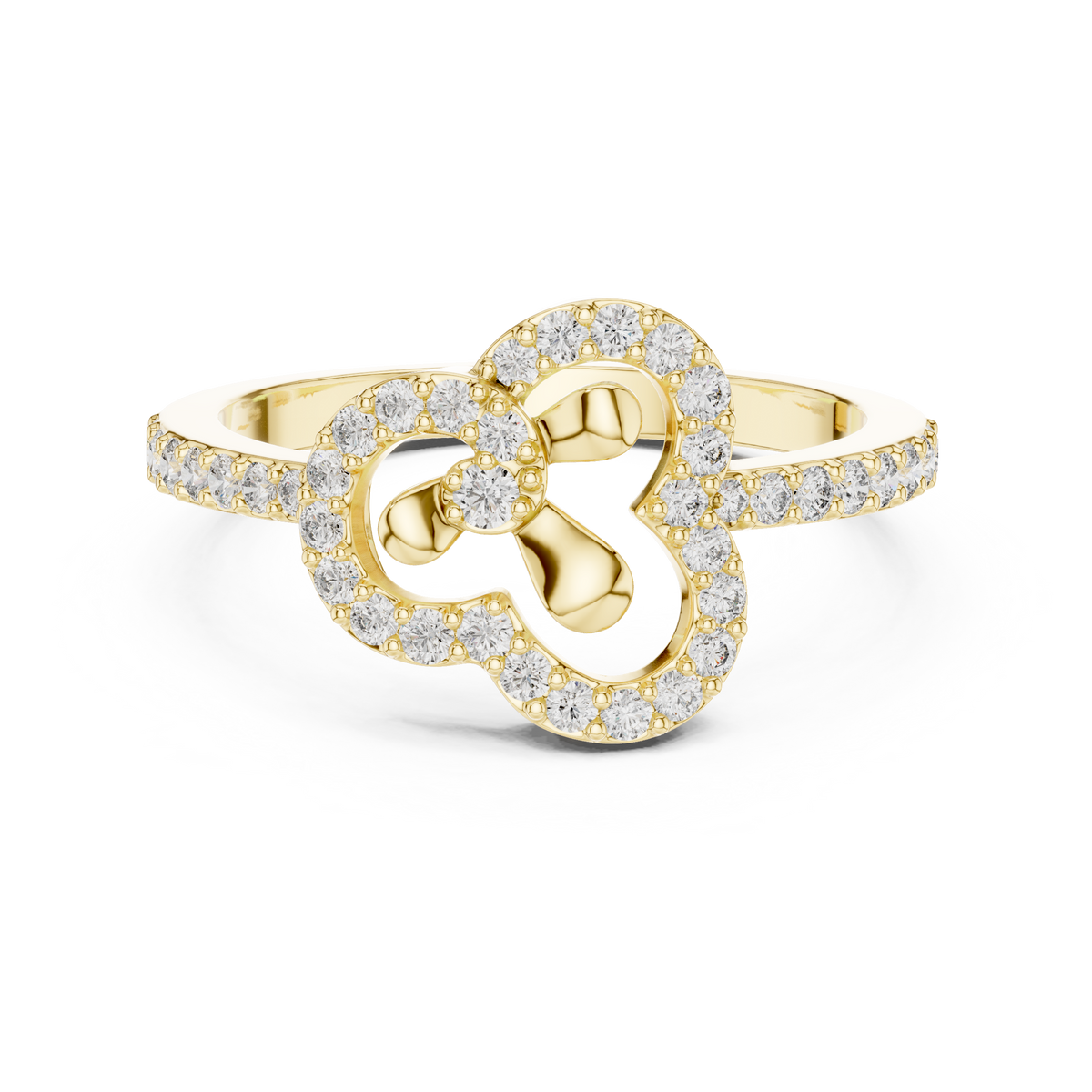 Pavé Clover Outline Moissanite Ring in yellow 925 sterling silver, view 4