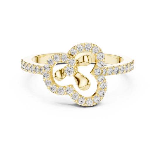 Pavé Clover Outline Moissanite Ring in yellow 925 sterling silver, view 4
