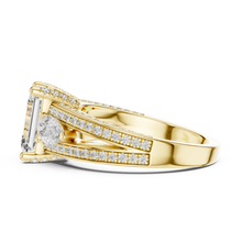 Emerald Cut Moissanite Ring with Pear Sides and Split Pavé Shank in yellow 925 sterling silver, view 3