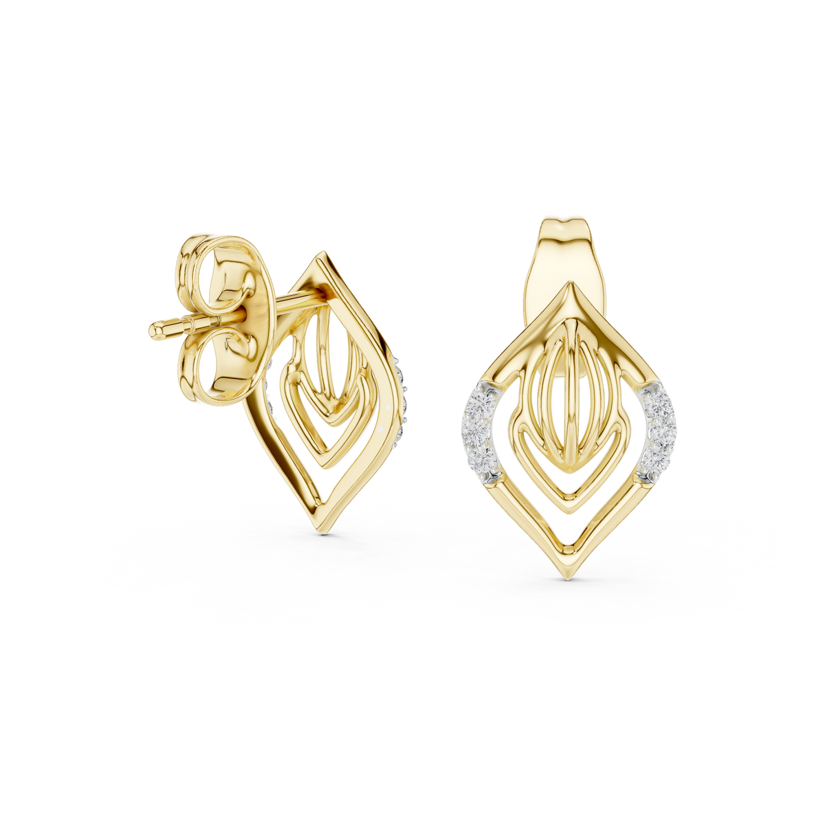 Moissanite Open Leaf Stud Earrings in yellow 925 sterling silver, view 1