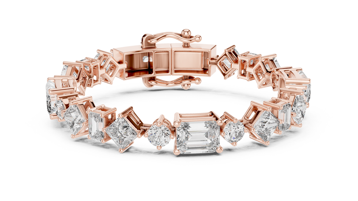 Mixed Shape Moissanite Station Link Bracelet in rose 925 sterling silver, view 1