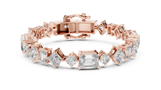 Mixed Shape Moissanite Station Link Bracelet in rose 925 sterling silver, view 1