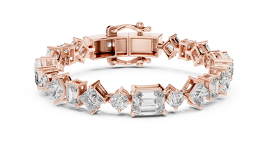 Mixed Shape Moissanite Station Link Bracelet in rose 925 sterling silver, view 1