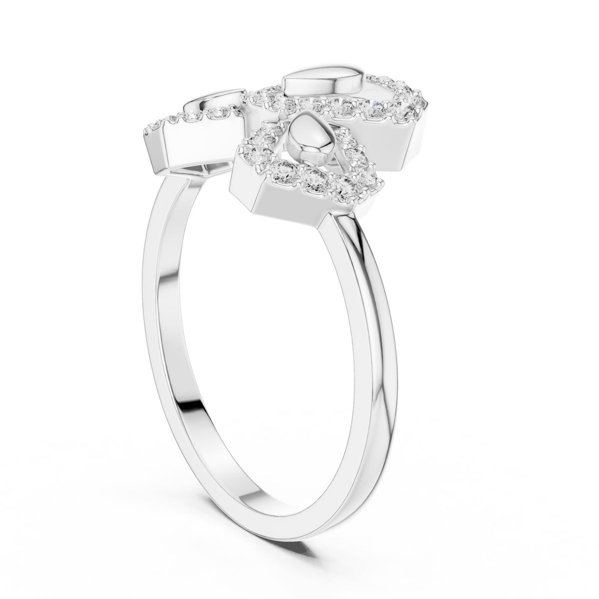 Trefoil Leaf Pavé Moissanite Ring in white 925 sterling silver, view 1