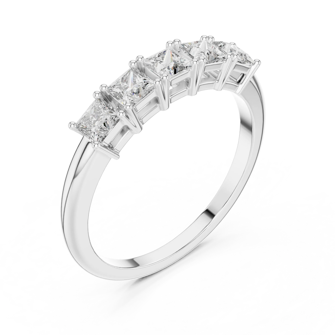 Five Stone Princess Cut Moissanite Band in white 925 sterling silver, view 2