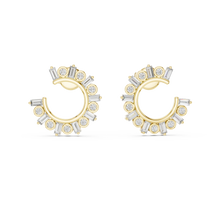 Baguette and round moissanite front hoop earrings in yellow 925 sterling silver, view 4