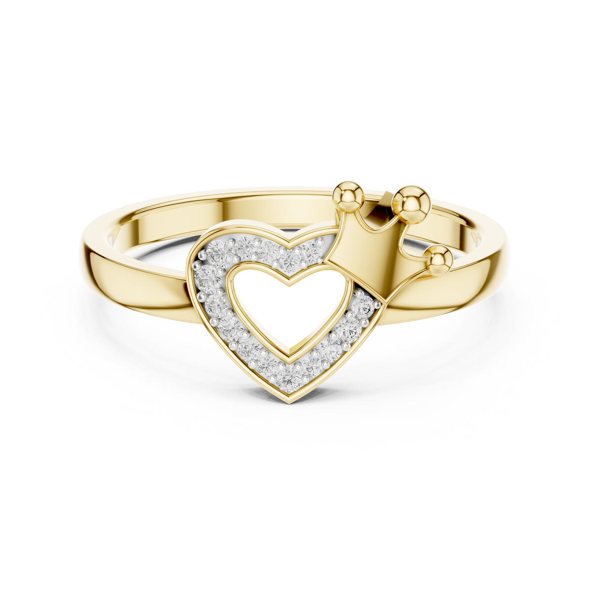 Crowned Heart Pavé Moissanite Ring in yellow 925 sterling silver, view 4
