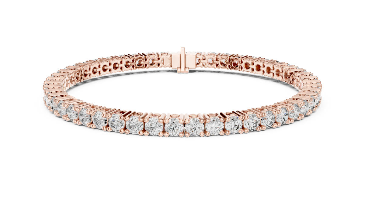 Round Four Prong Moissanite Tennis Bracelet in rose 925 sterling silver, view 1